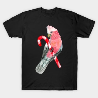 Rose-Breasted Cockatoo Watercolor on Candy Cane T-Shirt